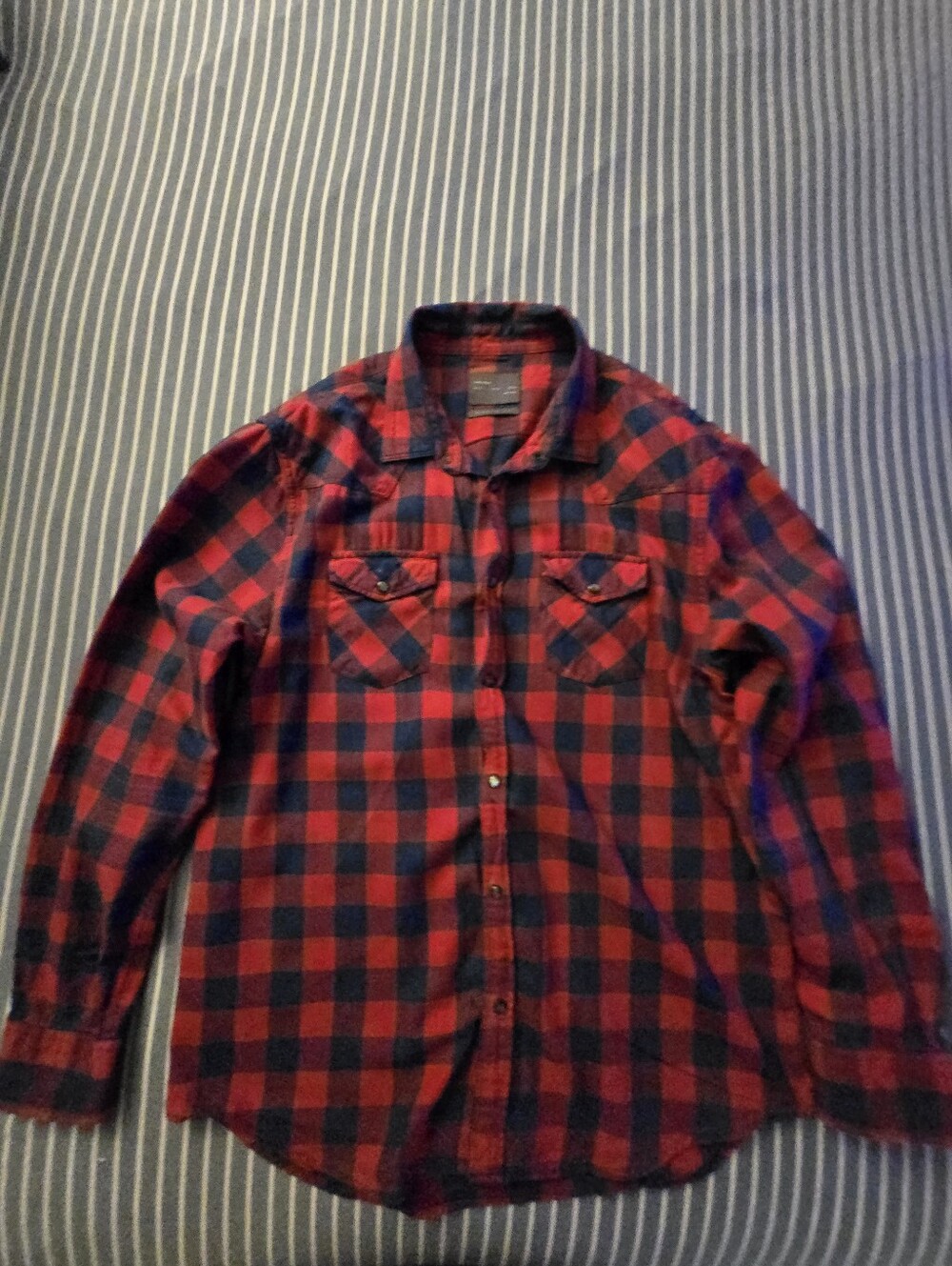 Zara Red and Blue  Plaid Button-Down Shirt